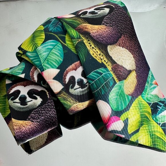 Hawaiian Sloth Hawaii Floral Tropical Tie Mans Mens Neckwear 3" Gift NWT Novelty - Picture 1 of 7